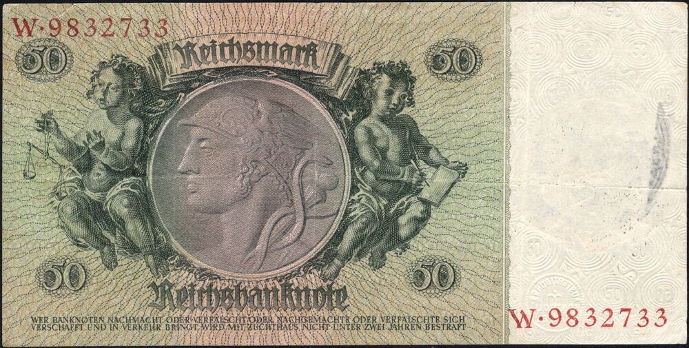 Belgium - German 50 RM 1933 stamped Sint-Stevens-Woluwe - Pick # 182 - VF