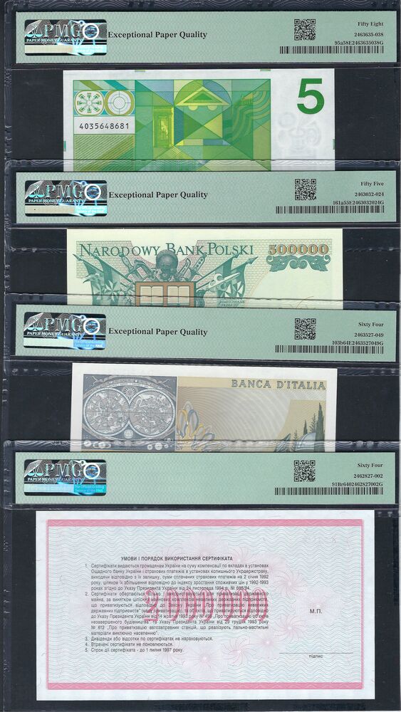 Group of 4 PMG graded notes, Europe