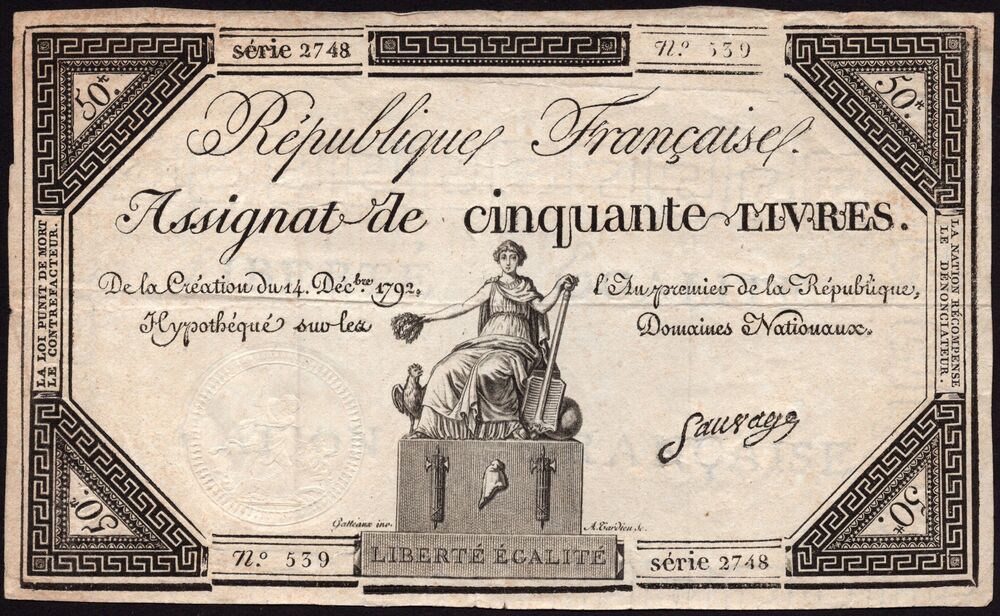 France - 50 Livres 1792 - Pick # A72 - VF