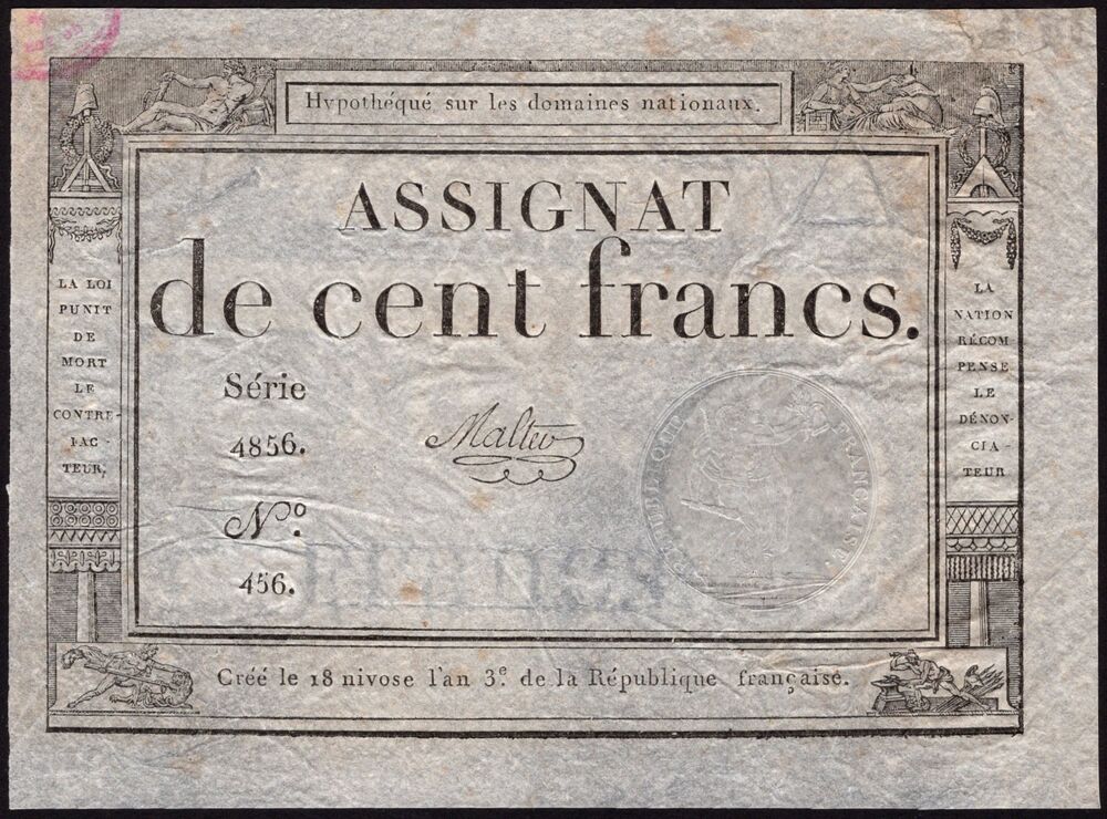 France - 100 Francs 1795 - Pick # A75 - VF