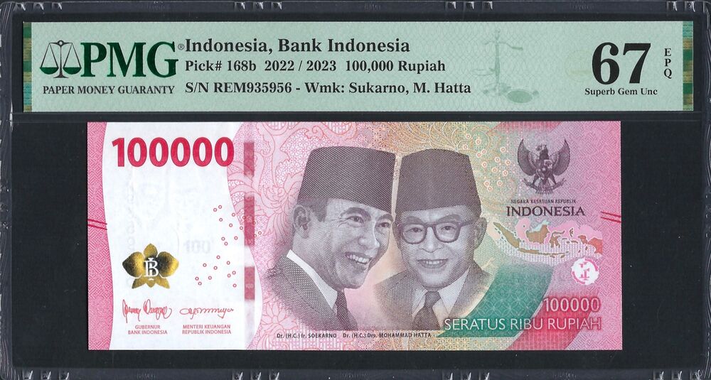 Indonesia - 100.000 Rupiah 2022 - Pick # 168b - PMG 67 EPQ