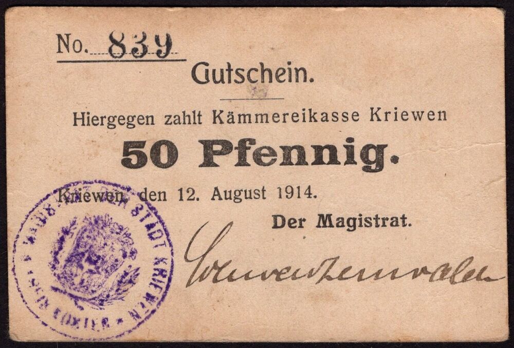 Poland, Emergency Issue - Krzywin / Kriewen - 50 Pfennig WWI