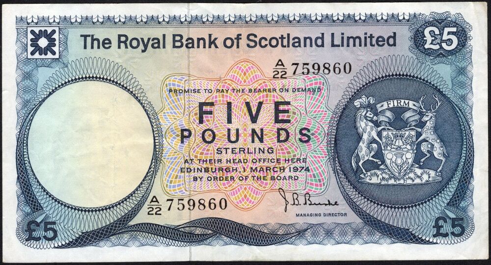Scotland - 5 Pounds 1974 - Pick # 337a - VF