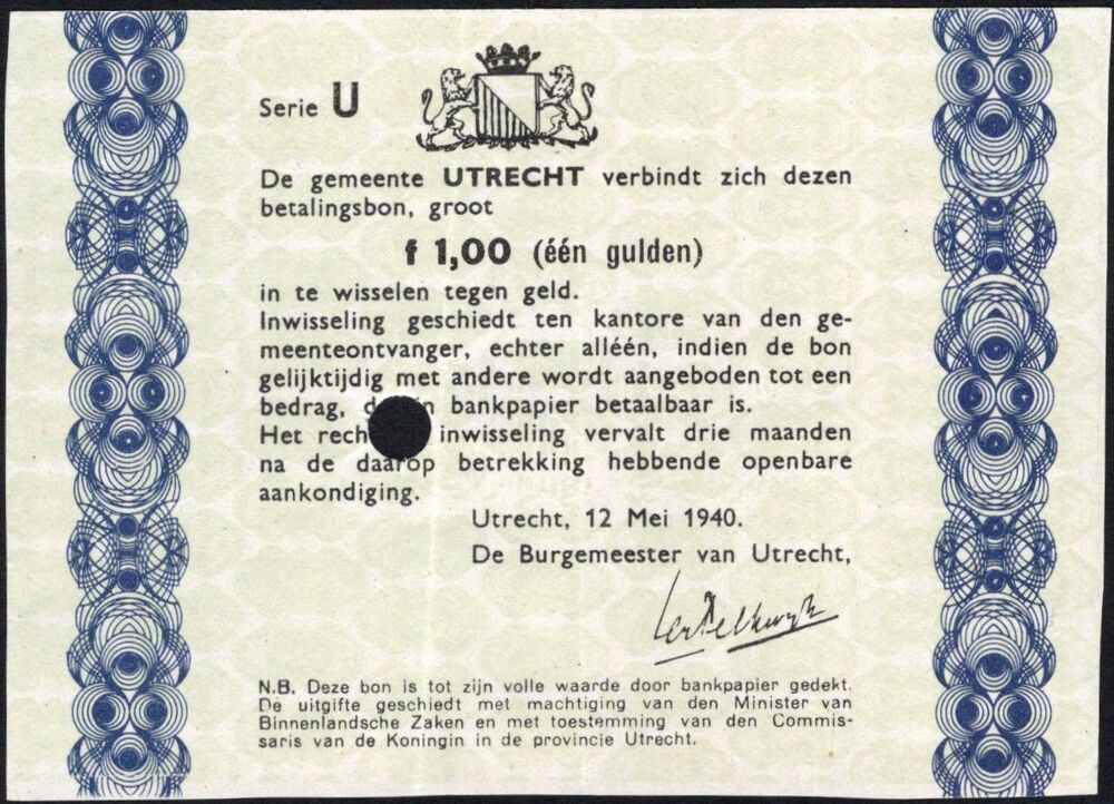 Netherlands, Utrecht - 1 Gulden 1940 - Pick # NL - XF