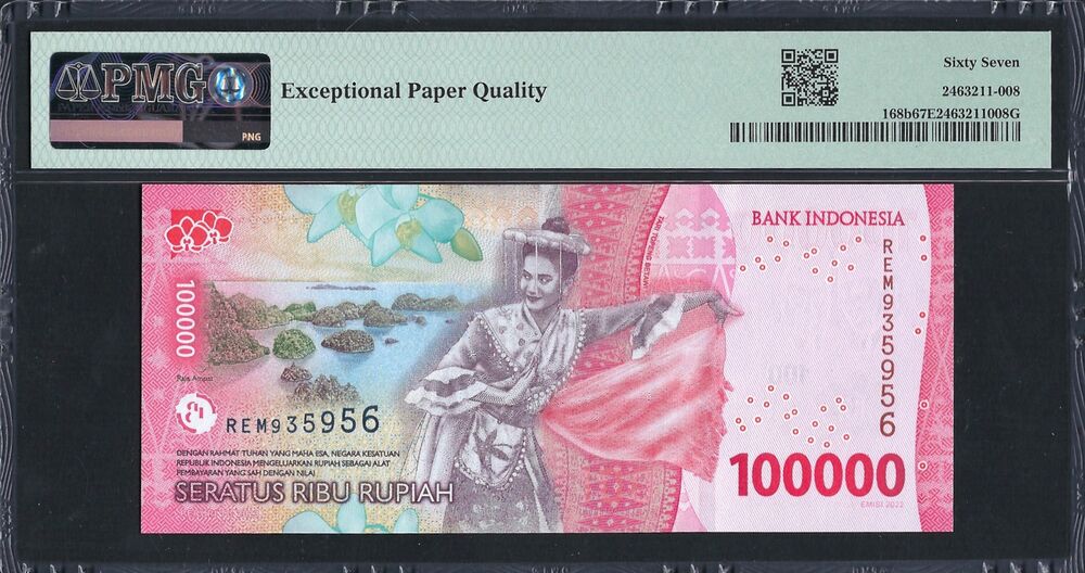 Indonesia - 100.000 Rupiah 2022 - Pick # 168b - PMG 67 EPQ