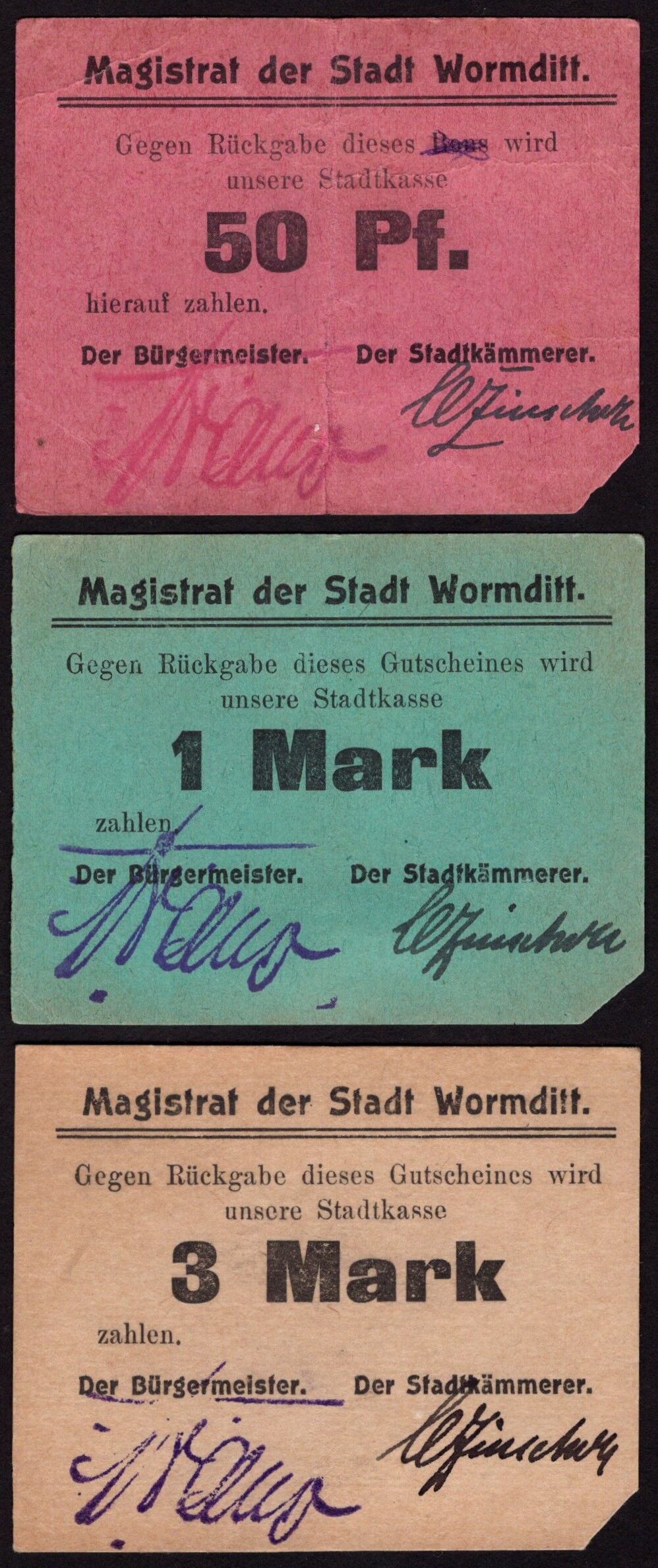 Poland, Emergency Issue - Orneta / Wormditt - 0.50, 1 & 3 Mark WWI