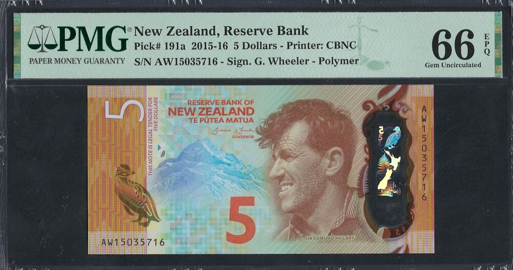 New Zealand - 5 Dollars 2015 - Pick # 191a - PMG 66 EPQ