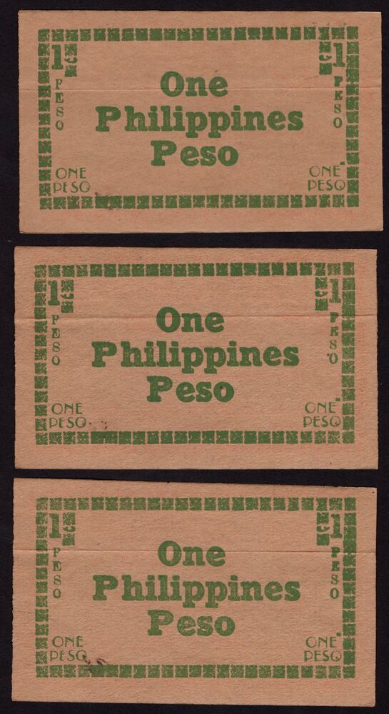 Philippines, Negros - 3 x 1 Peso 1944 - Consecutive - AU/UNC