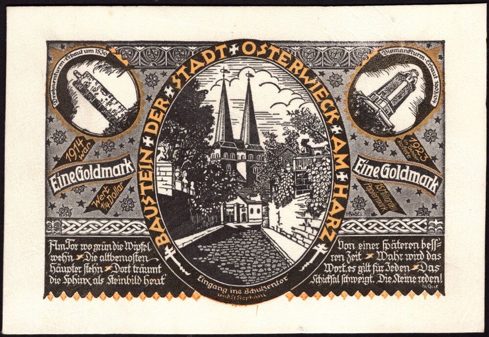 Germany - 1 Goldmark 1923, Osterwieck - LEATHER - AU