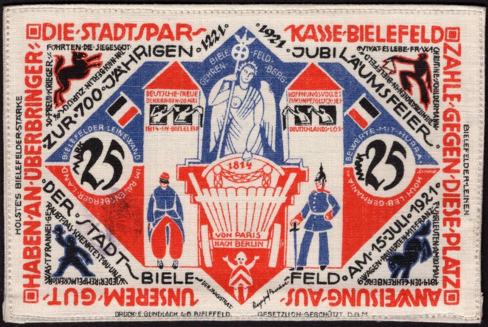 Germany - 25 Pfennig 1921, Bielefeld - SILK - AU