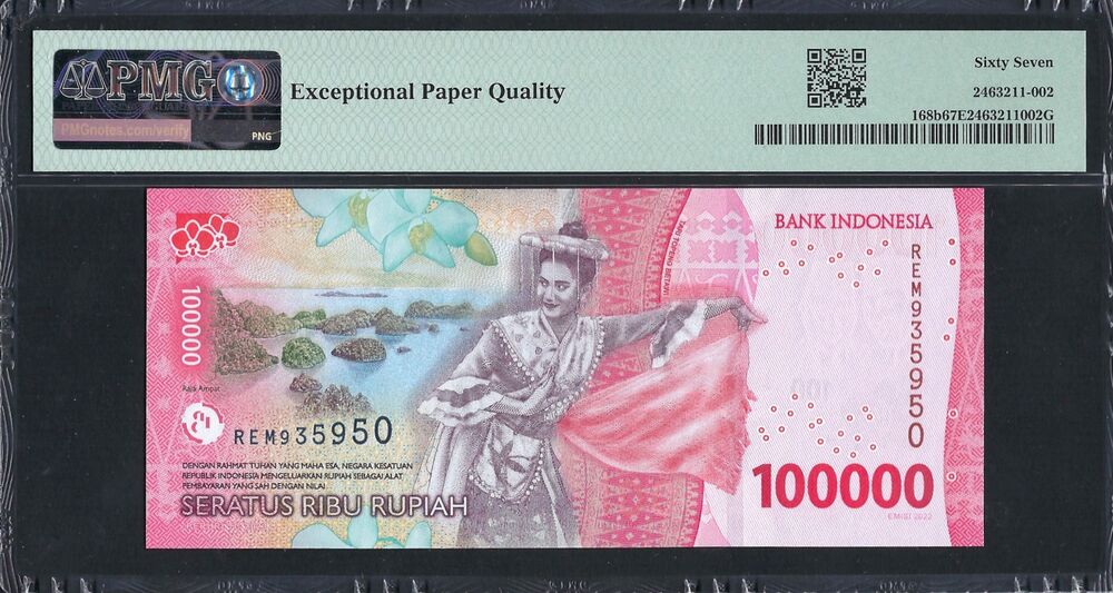 Indonesia - 100.000 Rupiah 2022 - Pick # 168b - PMG 67 EPQ