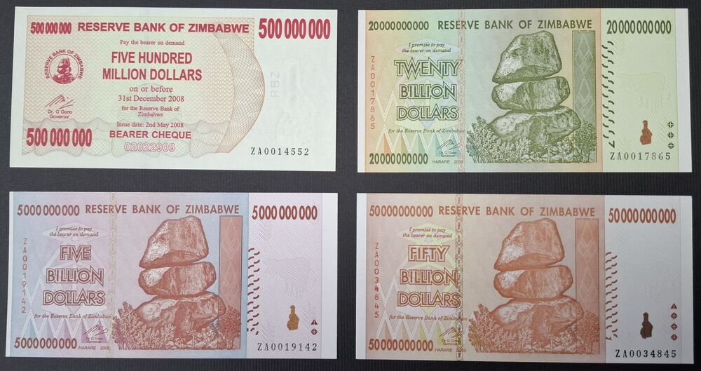Zimbabwe - 4 high denomination Replacements - UNC