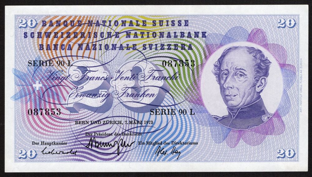 Switzerland - 20 Franken 1973 - Pick # 46u - AU/UNC