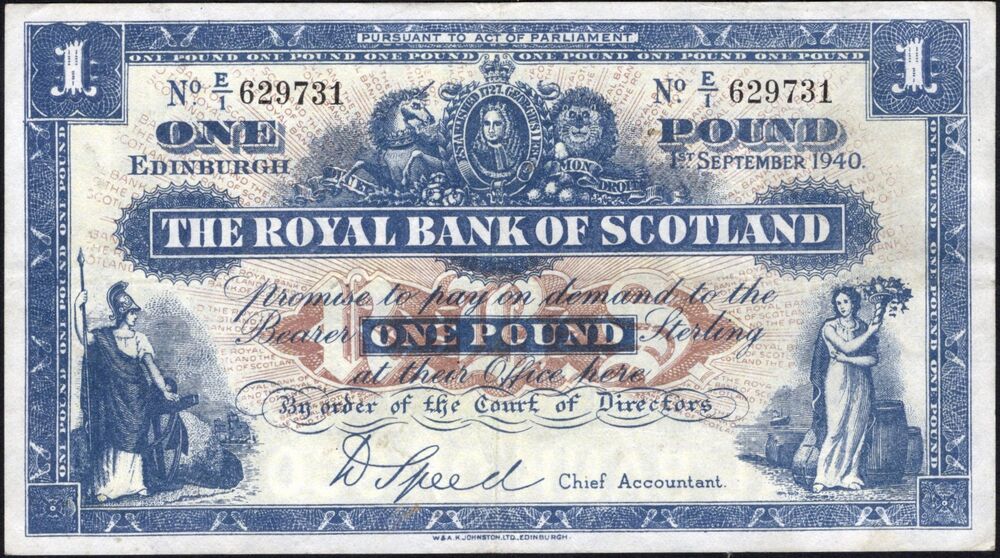Scotland - 1 Pound 1940 - P # 322a - VF