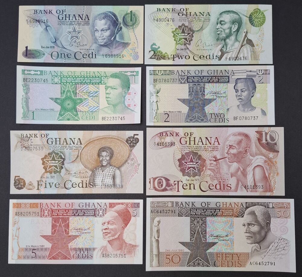 Ghana - Group of 8 notes 1976/82 - AU/UNC