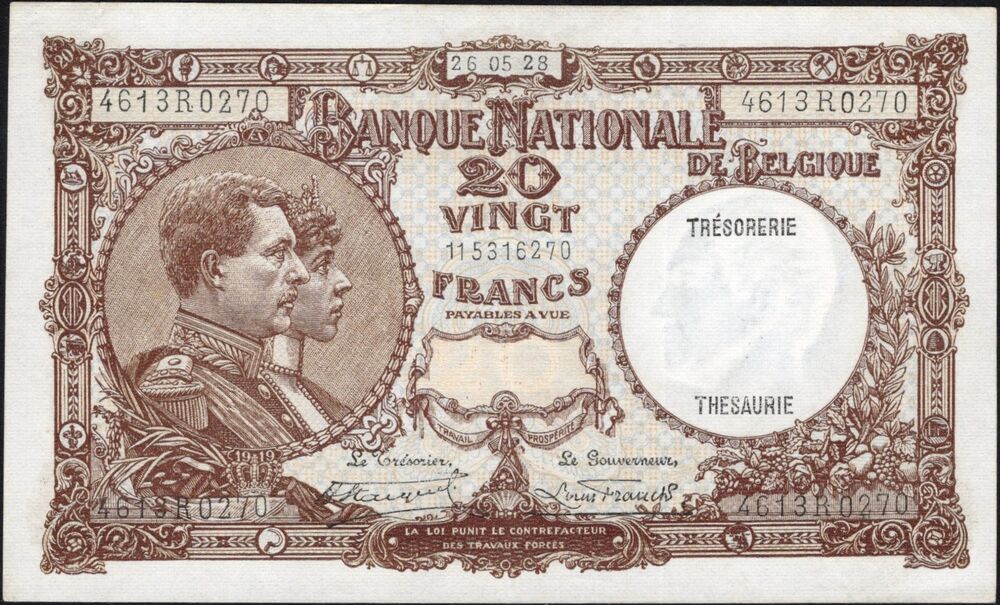 Belgium - 20 Francs 1928 - Pick # 98b - XF+