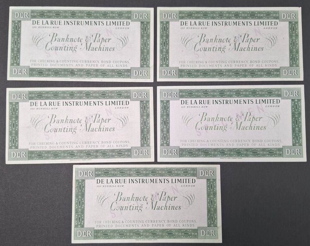  Great Britain - 5 x De La Rue Test Note - AU