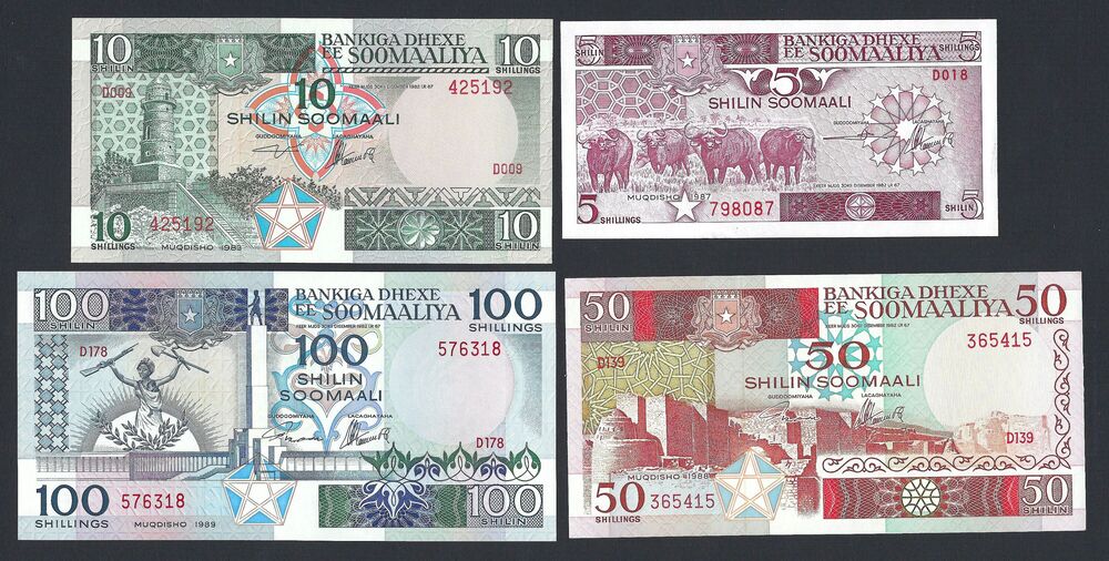Somalia - 5, 10, 50 & 100 Shillings 1983/89 - UNC-/UNC