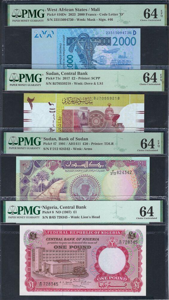 Group of 4 PMG graded notes, Africa (2)
