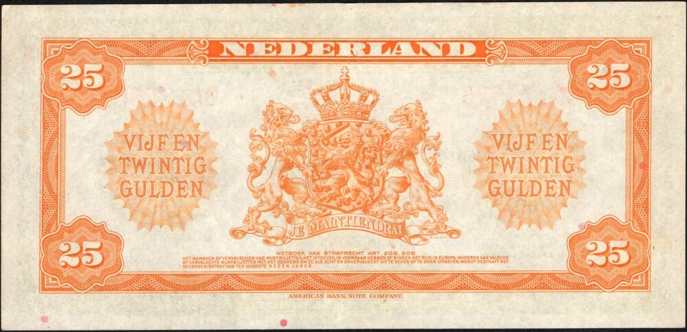 Netherlands - 25 Gulden 1943 - Pick # 67 - XF+/AU