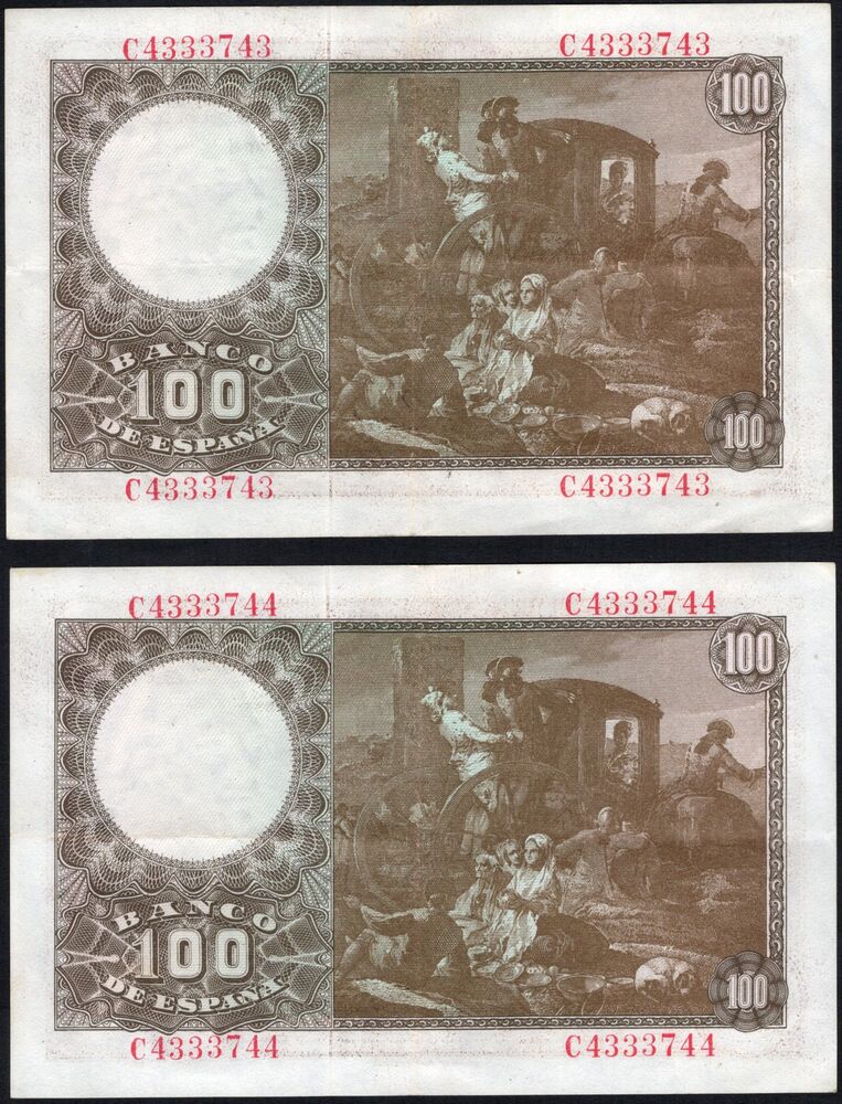 Spain - 2 x 100 Pesetas 1948 - Pick # 137 - Consecutive - gVF