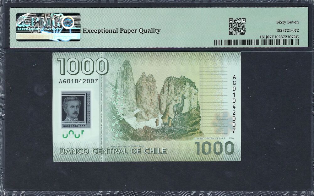 Chile - 1000 Pesos 2020 - Pick # 161J - PMG 67 EPQ