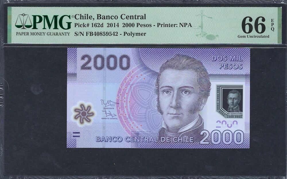 Chile - 2000 Pesos 2014 - Pick # 162d - PMG 66 EPQ