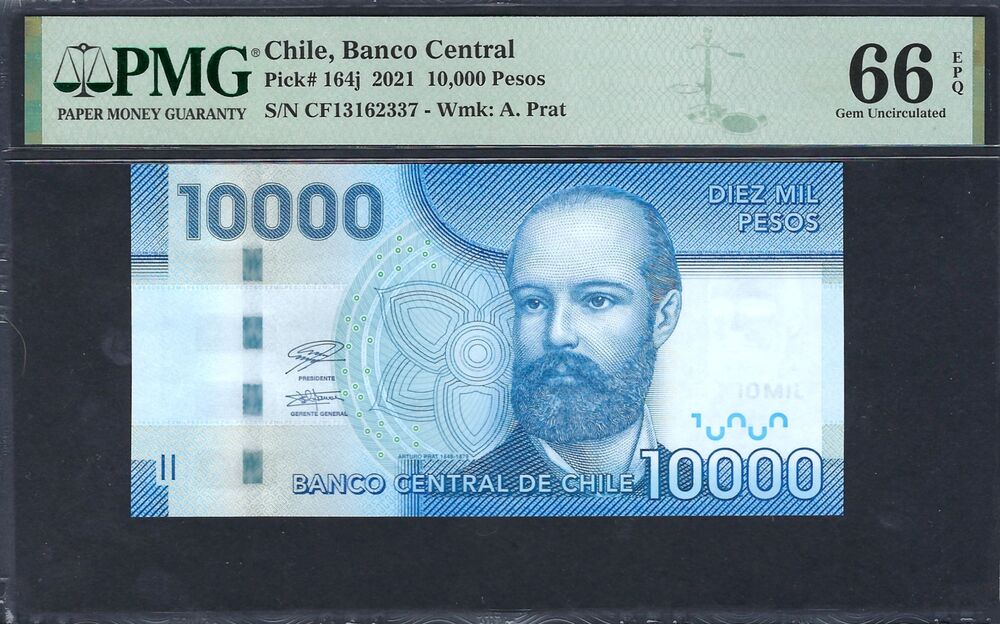 Chile - 10.000 Pesos 2021 - Pick # 164j - PMG 66 EPQ