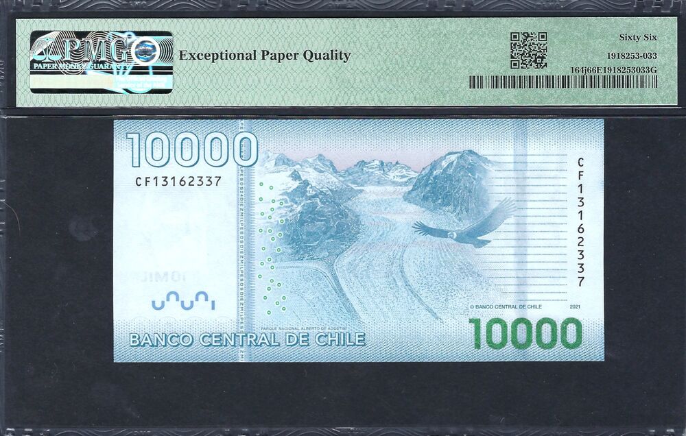 Chile - 10.000 Pesos 2021 - Pick # 164j - PMG 66 EPQ