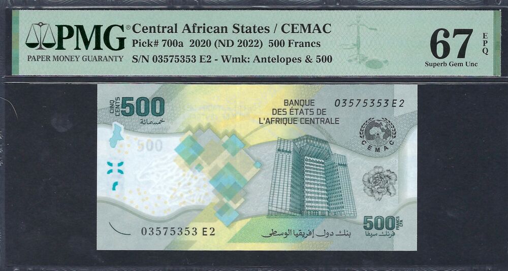 Central African States - CEMAC - 500 Francs 2020 (ND 2022) - Pick # 700a - PMG 67 EPQ