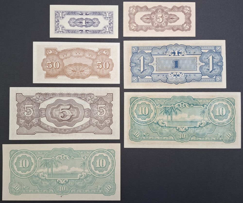 Malaya, Japanese Occupation - Group of 7 Notes 1942/1945 - AU/UNC