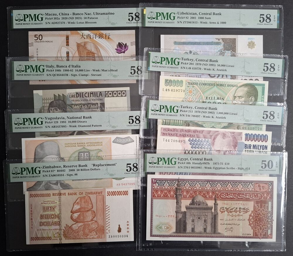 Group of 8 Notes, all PMG graded