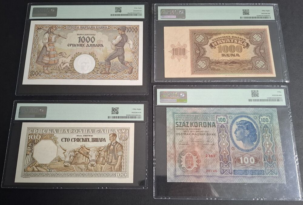 Austria/Croatia/Serbia - Group of 4 PMG Notes - PMG AU 50/58