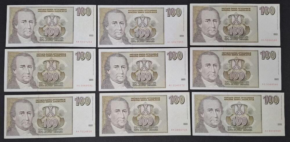Yugoslavia - 9 x 100 Novih Dinara 1996 - Pick # 152 - VF/XF