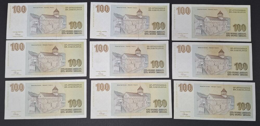 Yugoslavia - 9 x 100 Novih Dinara 1996 - Pick # 152 - VF/XF