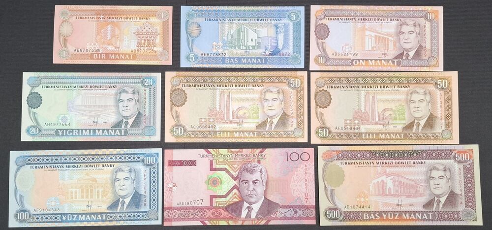 Turkmenistan - Group of 9 notes - UNC