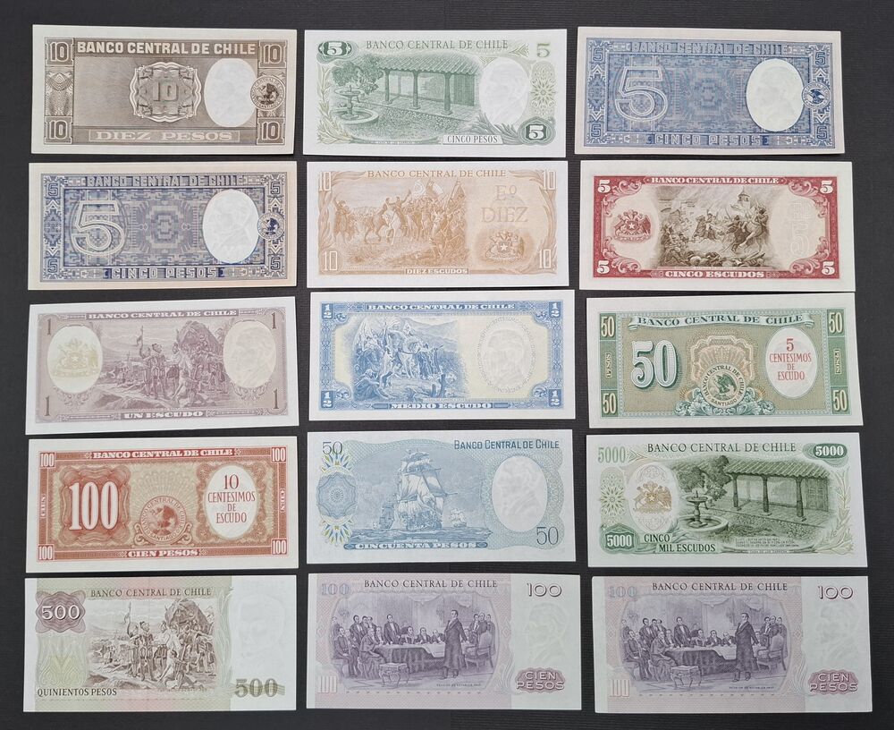 Chile - Group of 15 notes - AU/UNC