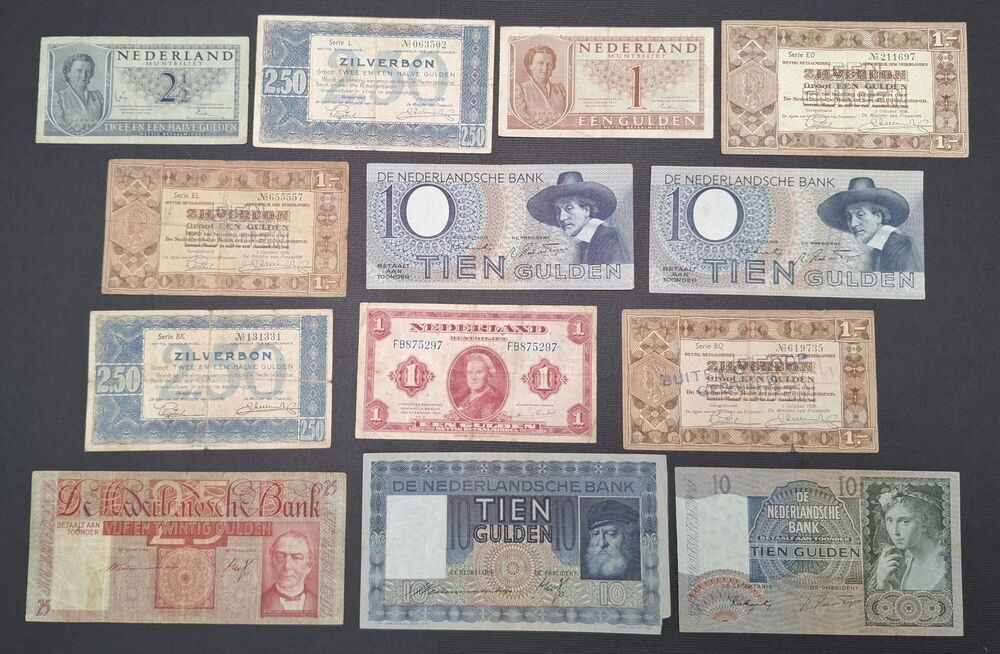 Netherlands - Group of 13 notes 1930's/40's - Circulated grades