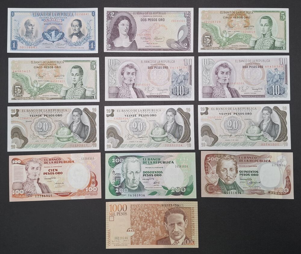 Colombia - Group of 13 notes - AU/UNC