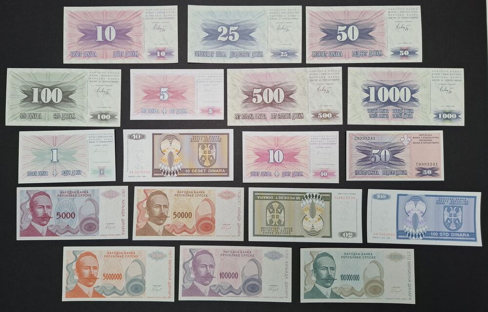 Bosnia - Group of 18 notes - UNC