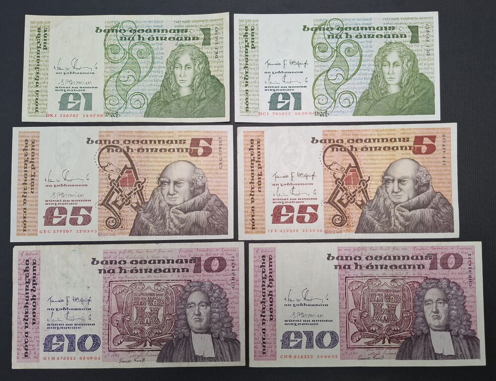 Ireland - Group of 6 notes - Circulated grades