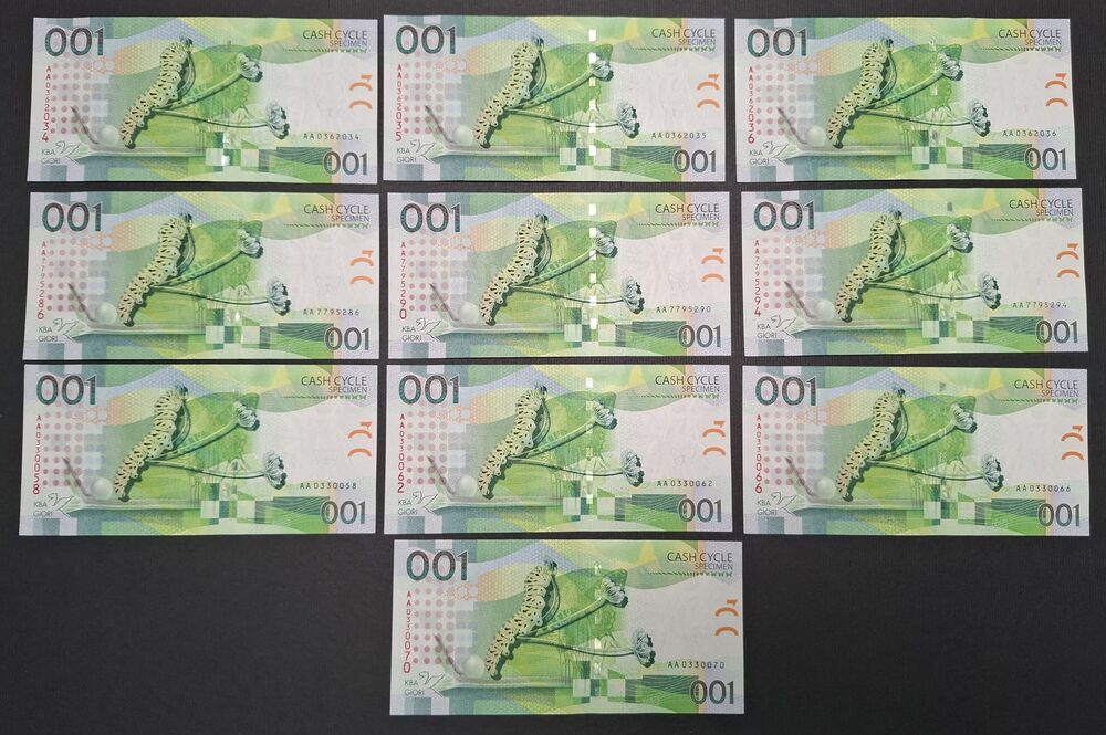 10 x Test Note KBA Giori 001 Cash Cycle - UNC