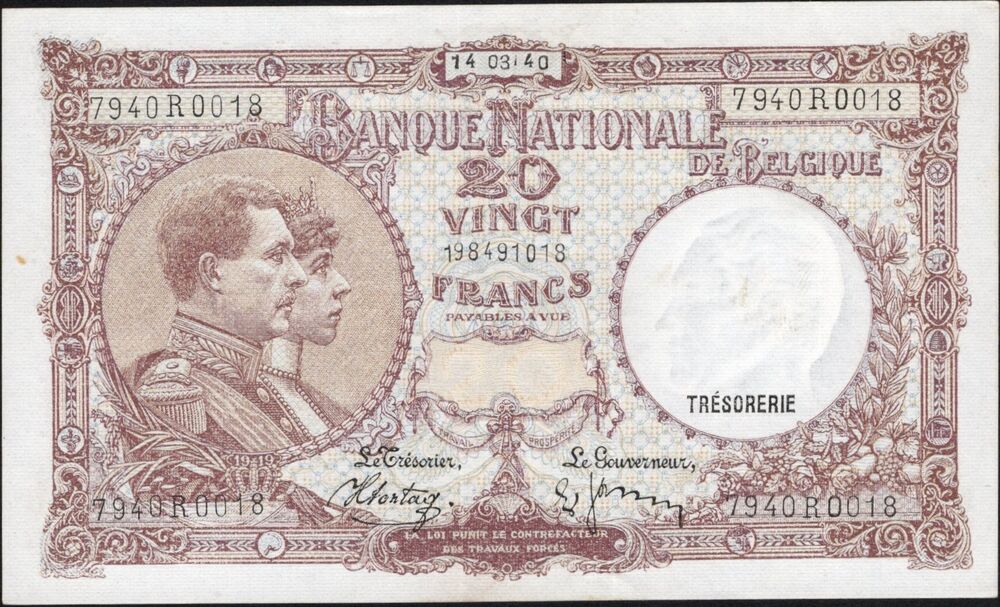 Belgium - 20 Francs 1940 - Pick # 111 - XF+
