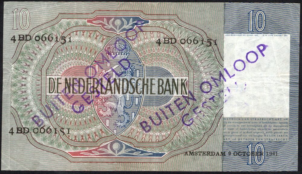Netherlands - 10 Gulden 1941 - Pick # 56b - VF