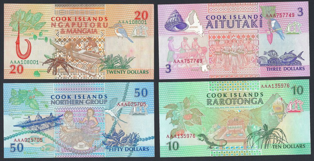 Cook Islands - 3, 10, 20 & 50 Dollars 1992 - Pick # 7-10 - AU/UNC