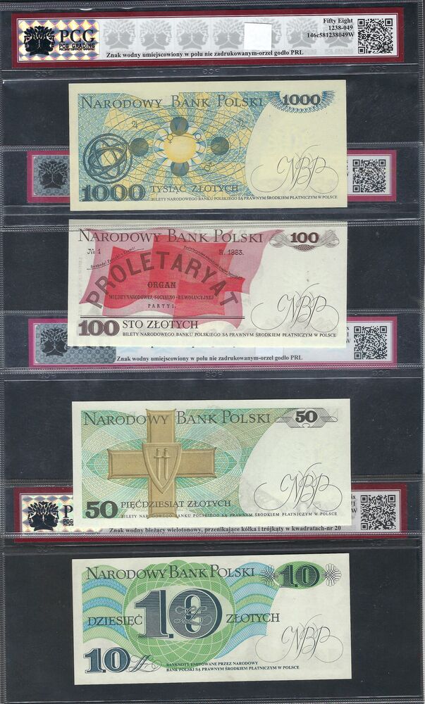 Poland - 4 graded notes 1975-1982 - PCG 58 to 66EPQ
