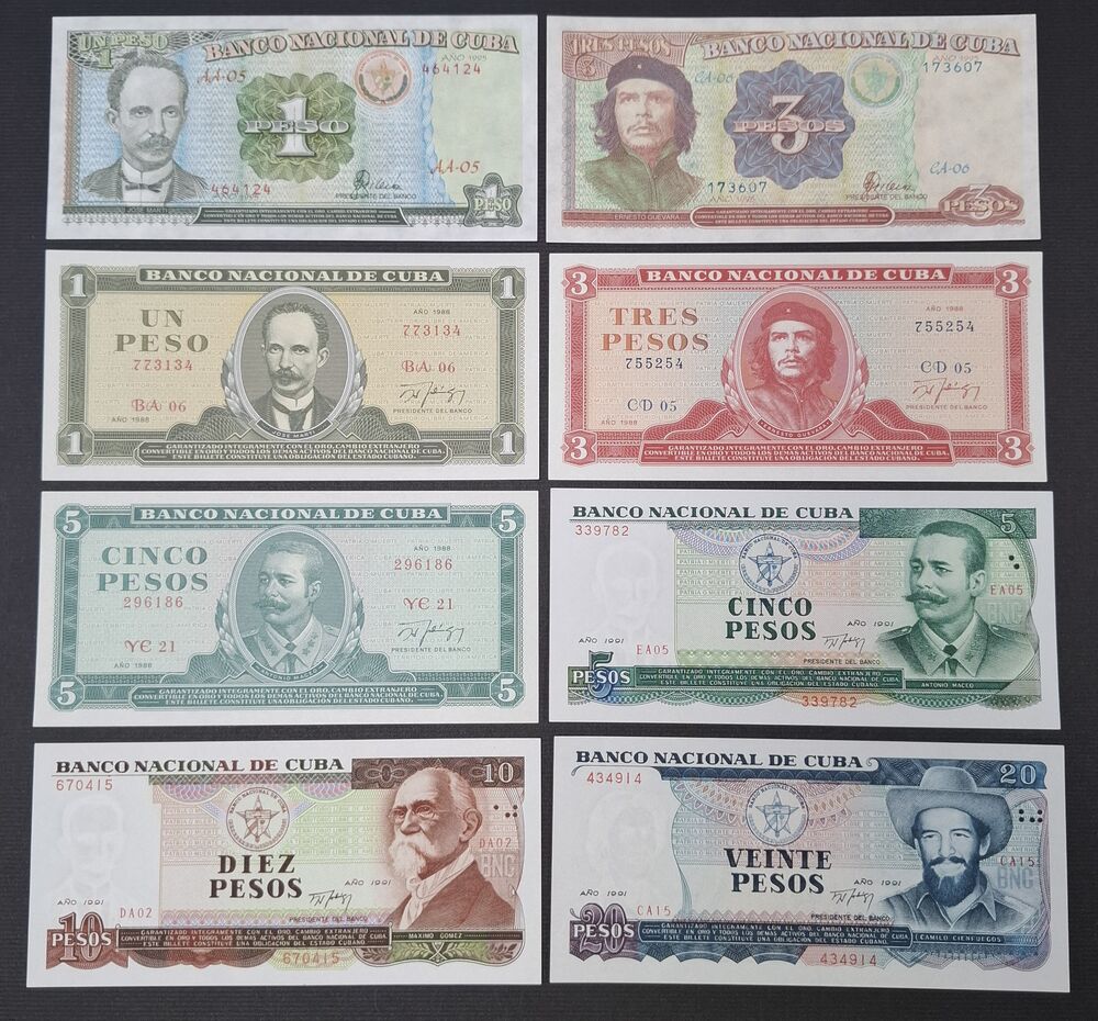 Cuba - Group of 8 notes 1988/95 - UNC