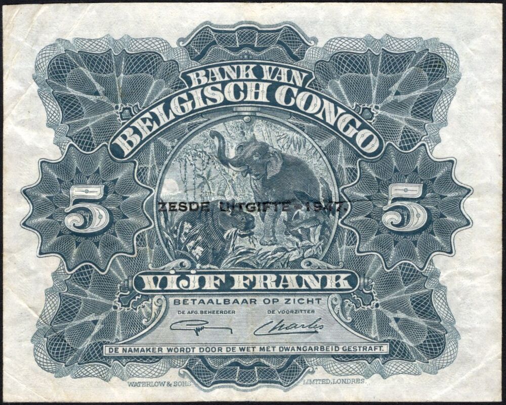 Belgian Congo - 5 Francs 1947 - Pick # 13Ad - VF