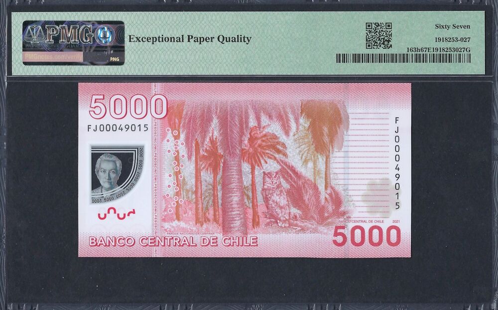 Chile - 5.000 Pesos 2021 - Pick # 163h - PMG 67 EPQ
