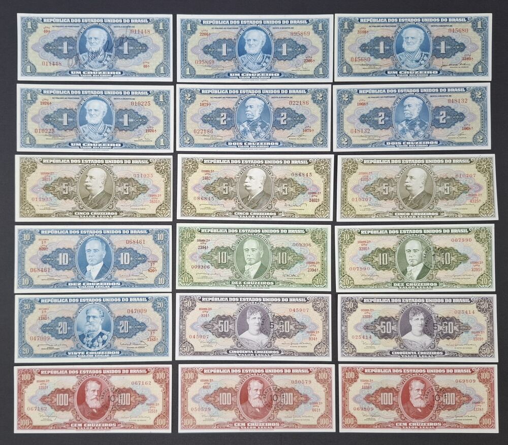 Brazil - Group of 18 notes - Mostly UNC